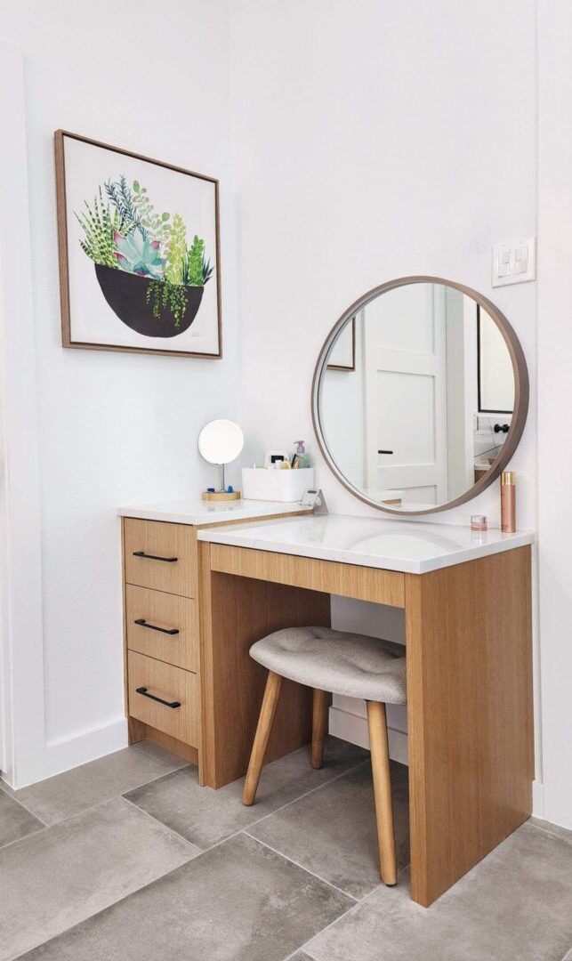 A new bathroom makeup cabinet in Circle C Ranch of Austin